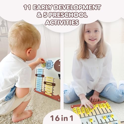 Cateam Sensory Wall Panel for Kids Activity Wall Busy Board for Toddlers and preschoolers 16in1 Learning Activity Center Wooden Montessori Toys for Education and Early Development Ship - Image 5