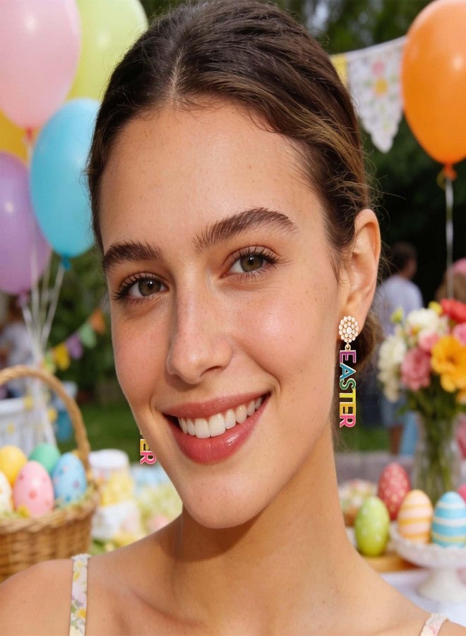 Aksod Easter Earrings Colorful Rabbit Bunny Egg Earrings Dangle Funny Dripping Oil Festival Earring for Women (Style F) - Image 4