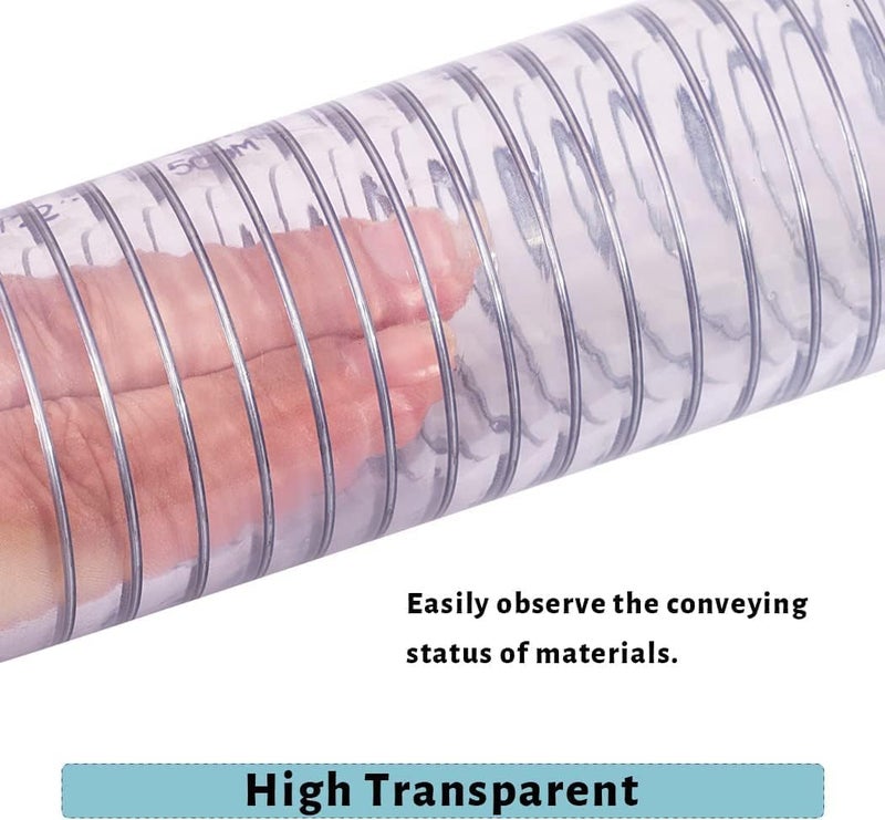DAVCO 1-1/2" ID x 10 ft PVC Reinforced Tubing With Spiral Steel Wire, High Pressure Flexible Vinyl Hose Heavy Duty Clear Suction Tube,Non-Toxic, Vacuum Dust Collection Pipe - Image 3
