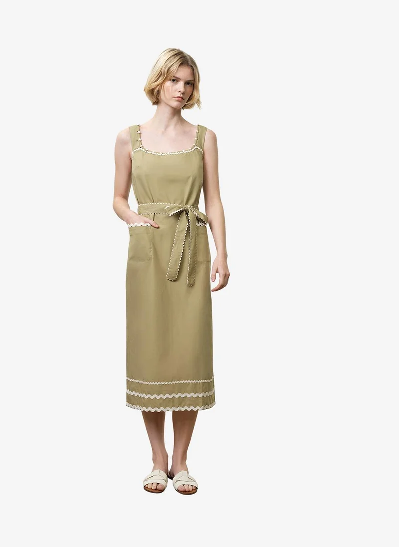 Women's Cambria Cotton Sleeveless Green Ric Rac Midi Dress