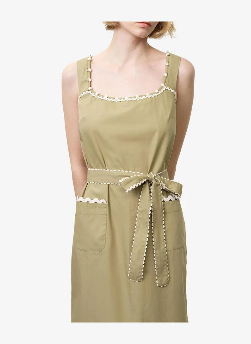 French Connection  Women's Cambria Cotton Sleeveless Green Ric Rac Midi Dress for Women | Best Price UAE