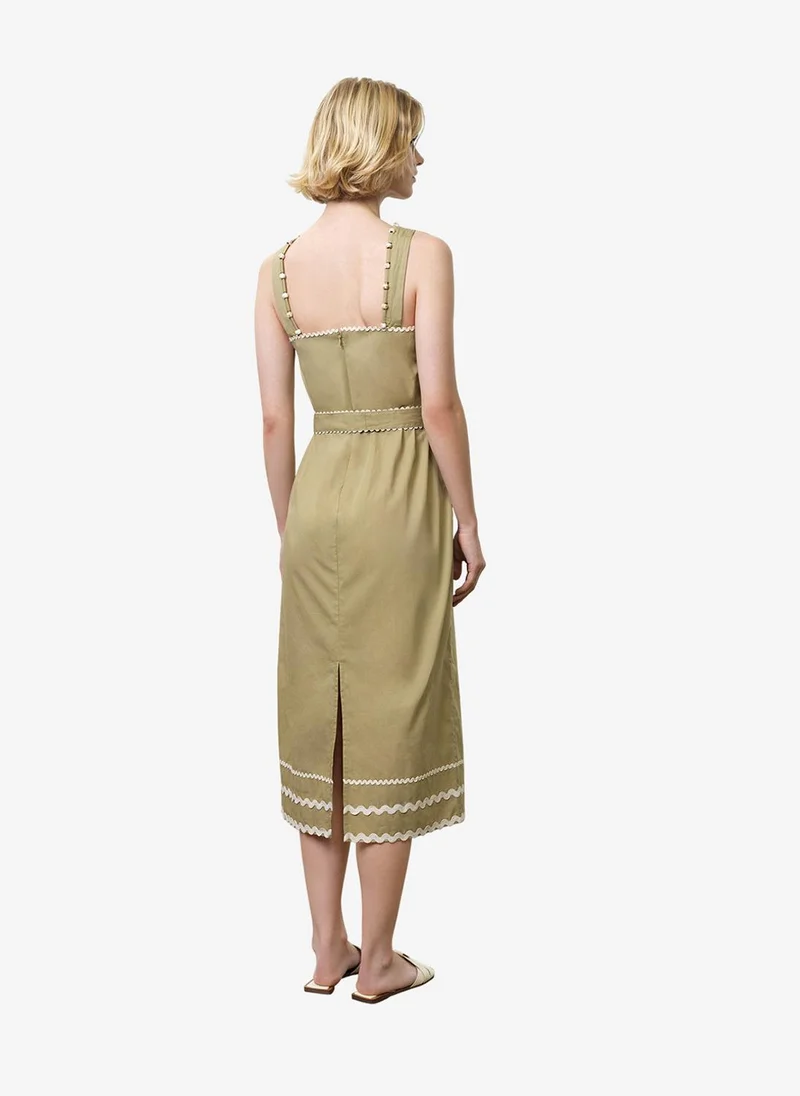 French Connection  Women's Cambria Cotton Sleeveless Green Ric Rac Midi Dress for Women | Best Price UAE