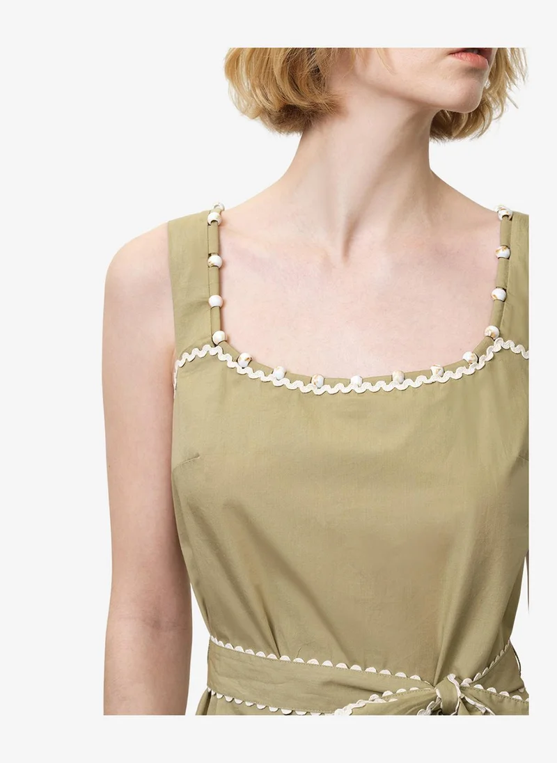 French Connection  Women's Cambria Cotton Sleeveless Green Ric Rac Midi Dress for Women | Best Price UAE