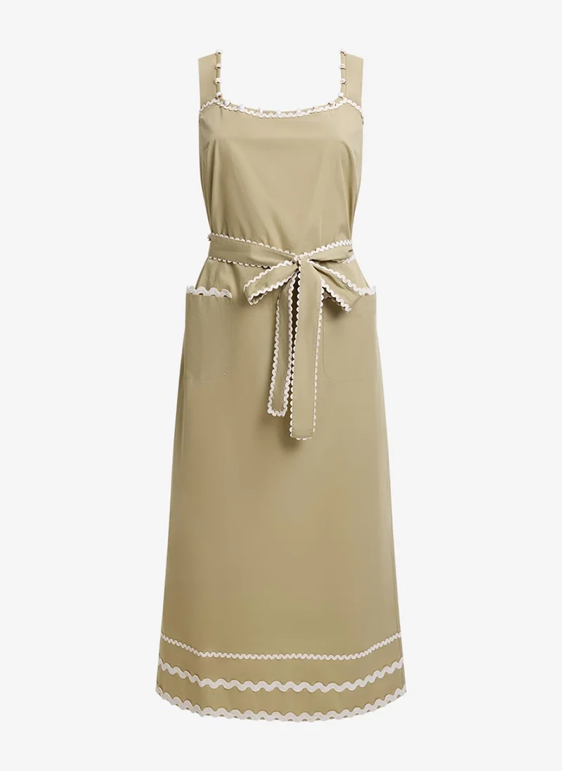 French Connection  Women's Cambria Cotton Sleeveless Green Ric Rac Midi Dress for Women | Best Price UAE
