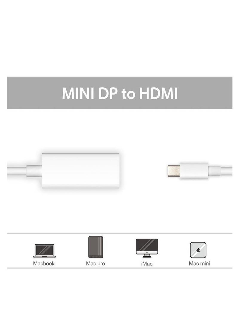 Mini DisplayPort (Mini DP) to HDMI Adapter – White 4K Video Converter for MacBook, Surface, Laptop to Monitor, TV, Projector – Audio & Video Sync, Plug & Play, Lightweight Design for Presentations, Gaming, Movies - Image 2