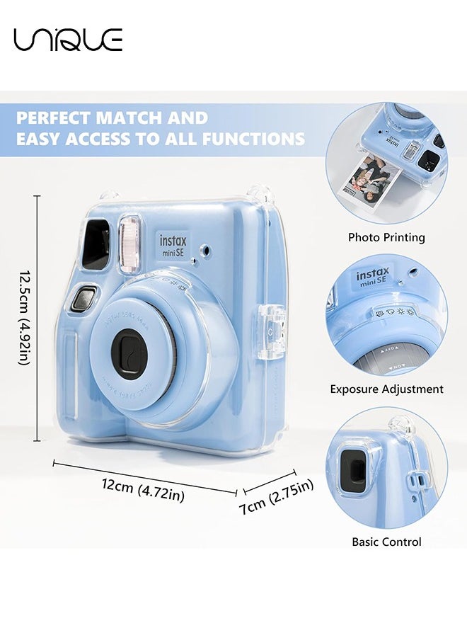 Unique 3 Pack Clear Camera Case - Hard Clear Case for Fujifilm Instax Mini SE Instant Camera, Mini SE Plastic Cover with Cute Sticker and Shoulder Strap - Blue Beach Sea  - Image 2
