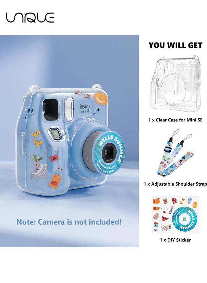 Unique 3 Pack Clear Camera Case - Hard Clear Case for Fujifilm Instax Mini SE Instant Camera, Mini SE Plastic Cover with Cute Sticker and Shoulder Strap - Blue Beach Sea  - Image 3