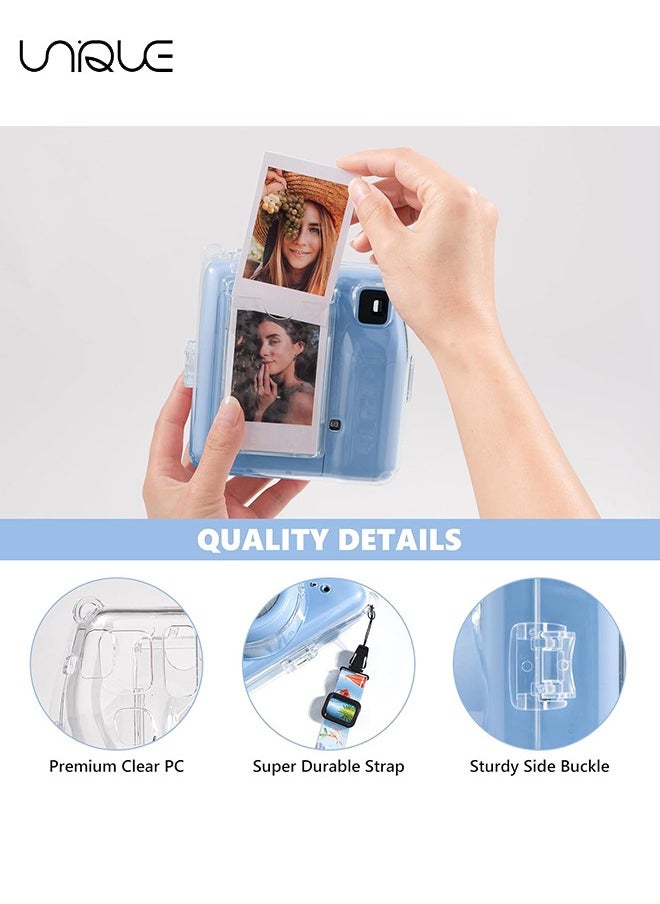 Unique 3 Pack Clear Camera Case - Hard Clear Case for Fujifilm Instax Mini SE Instant Camera, Mini SE Plastic Cover with Cute Sticker and Shoulder Strap - Blue Beach Sea  - Image 4