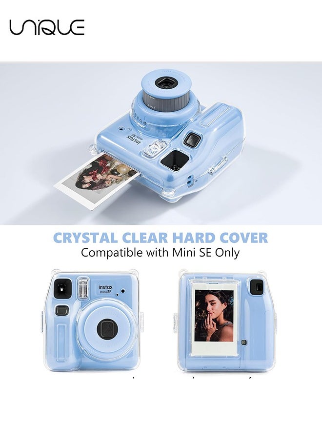 Unique 3 Pack Clear Camera Case - Hard Clear Case for Fujifilm Instax Mini SE Instant Camera, Mini SE Plastic Cover with Cute Sticker and Shoulder Strap - Blue Beach Sea  - Image 5