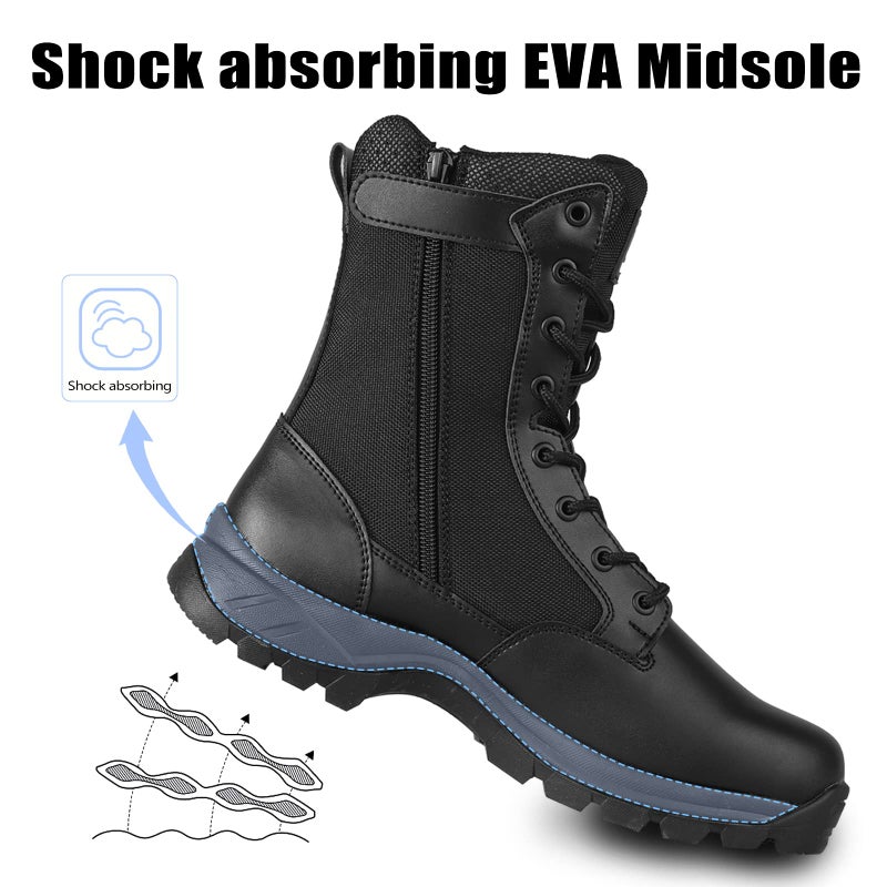 LUDEY Lightweight Military Tactical Boots for Men Durable YKK Side Zipper Police Army Combat Jungle Breathable Comfortable Duty Boots Black 8.5US - Image 5