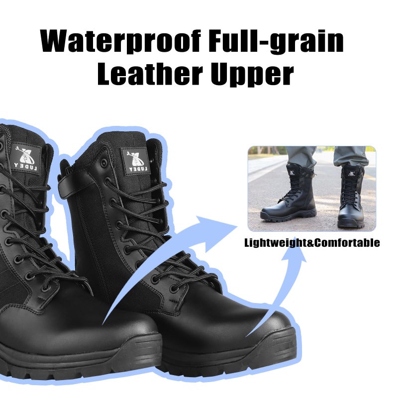LUDEY Lightweight Military Tactical Boots for Men Durable YKK Side Zipper Police Army Combat Jungle Breathable Comfortable Duty Boots Black 8.5US - Image 3