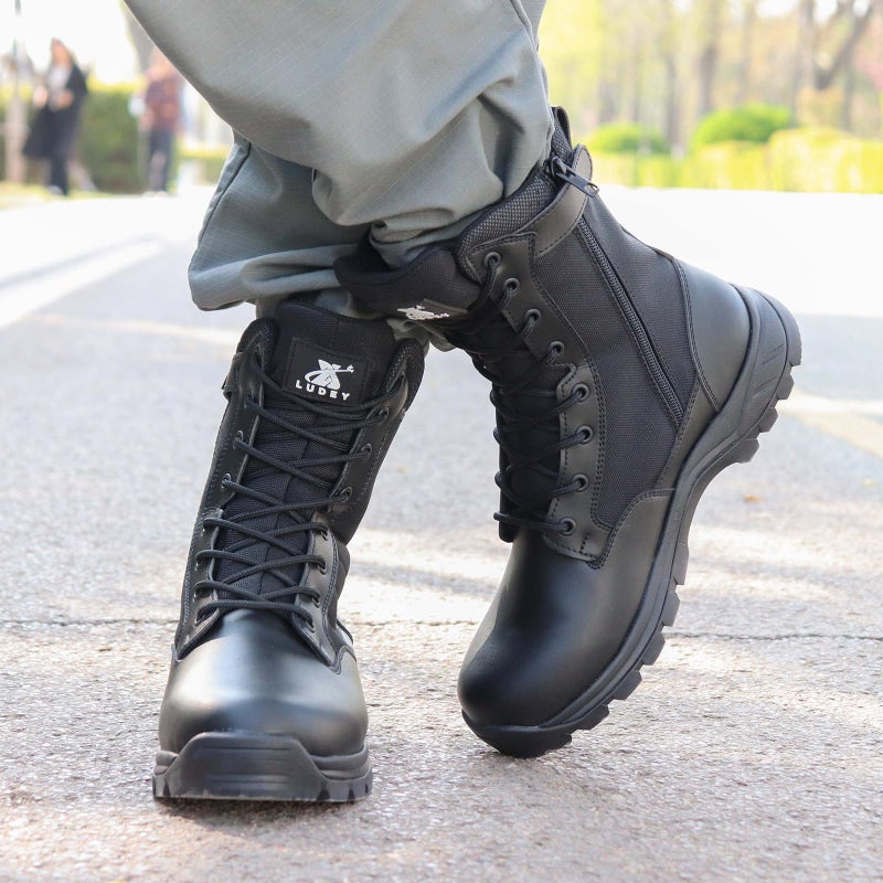 LUDEY Lightweight Military Tactical Boots for Men Durable YKK Side Zipper Police Army Combat Jungle Breathable Comfortable Duty Boots Black 8.5US - Image 2