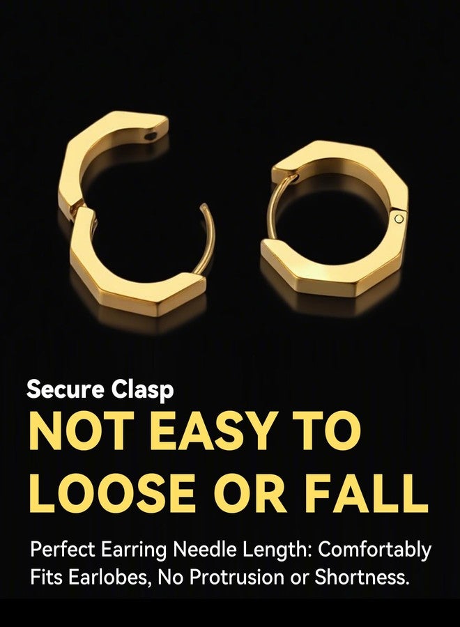 ChainsHouse Stud Earrings for Men Women,316L Stainless Steel/18K Gold/Black Metal, Punk Hypoallergenic Surgical Huggie Hoop Earrings Mens Jewelry Piercing Hoop Earrings, Metal - Image 5