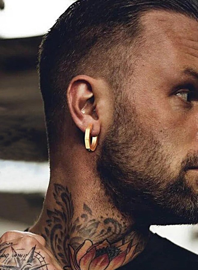 ChainsHouse Stud Earrings for Men Women,316L Stainless Steel/18K Gold/Black Metal, Punk Hypoallergenic Surgical Huggie Hoop Earrings Mens Jewelry Piercing Hoop Earrings, Metal - Image 4