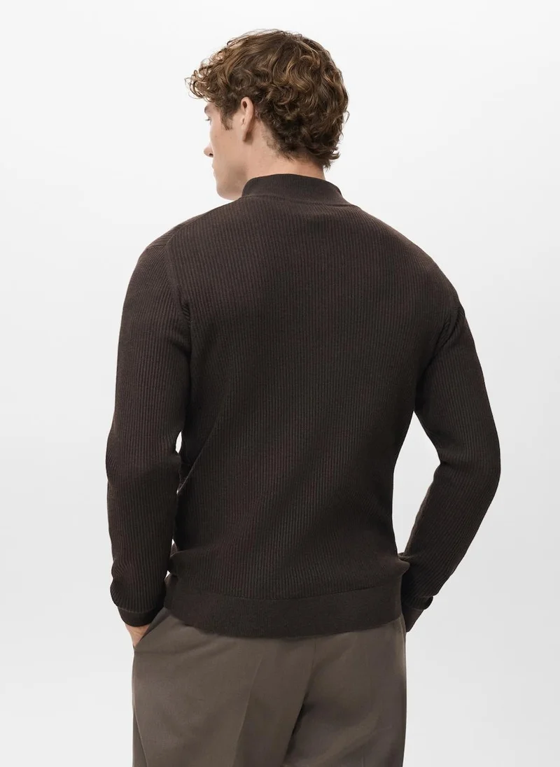 Mango Man Ribbed sweater with zip neck