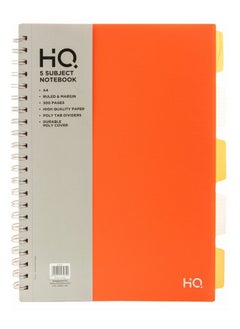 HQ A4 Size Vivid Poly Wiro Five Subject Notebook 300 Pages Orange  - Image 1