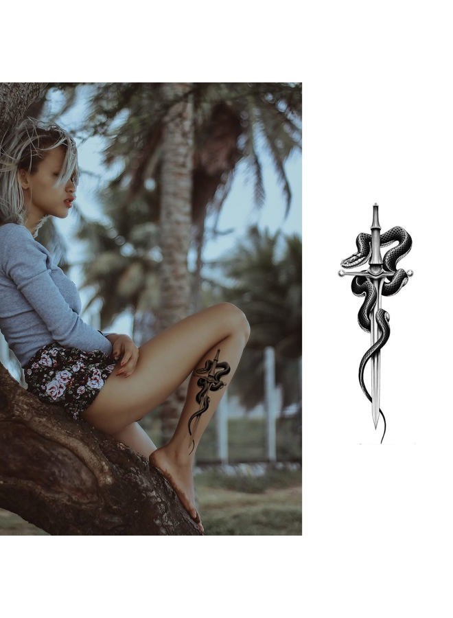HANSAMU 10 Sheets Realistic Snake Temporary Tattoo stickers for Women Men, Fake Snake Tattoo Stickers for Adults Girl's Arm Body, Black Serpent Peony Floral Kids. - Image 3