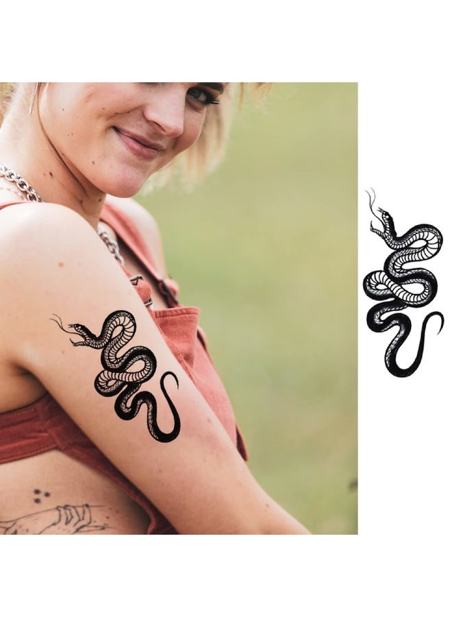HANSAMU 10 Sheets Realistic Snake Temporary Tattoo stickers for Women Men, Fake Snake Tattoo Stickers for Adults Girl's Arm Body, Black Serpent Peony Floral Kids. - Image 4