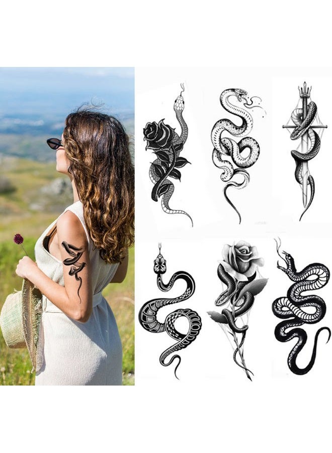 HANSAMU 10 Sheets Realistic Snake Temporary Tattoo stickers for Women Men, Fake Snake Tattoo Stickers for Adults Girl's Arm Body, Black Serpent Peony Floral Kids. - Image 1