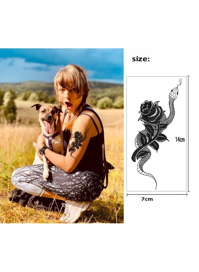 HANSAMU 10 Sheets Realistic Snake Temporary Tattoo stickers for Women Men, Fake Snake Tattoo Stickers for Adults Girl's Arm Body, Black Serpent Peony Floral Kids. - Image 2
