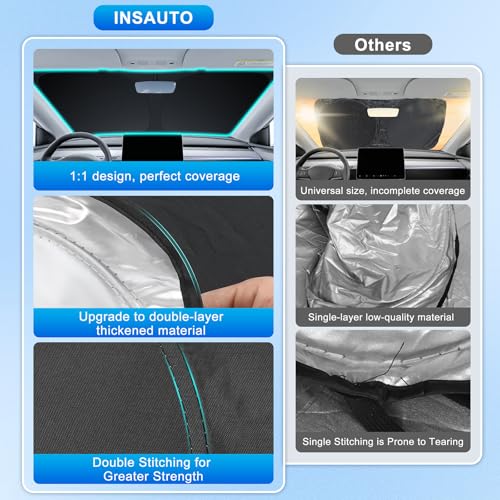 INSAUTO Custom Fit Windshield Sun Shade Accessories for Tesla Model Y Model 3 2016-2026, Foldable Front Window Sunshade, UV & Heat Reflector, Keeps Interior Cool, Includes Storage Bag - Image 5