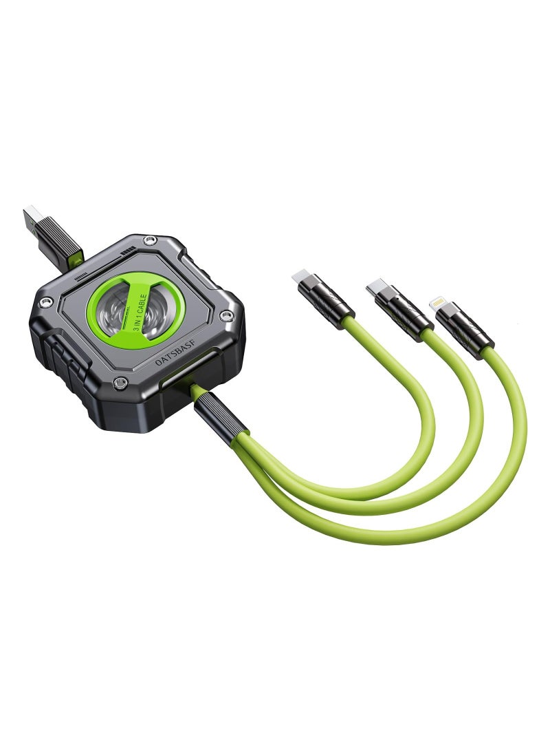 Excefore Upgraded Multi Charging Cable, 3 in 1 Retractable USB Charging Cable with Type C, Micro USB, Phone Port, Mech Style Multiple Fast Charger Cord for Phone 15 14 13 12 11 XS XR(4ft/Green) - Image 1