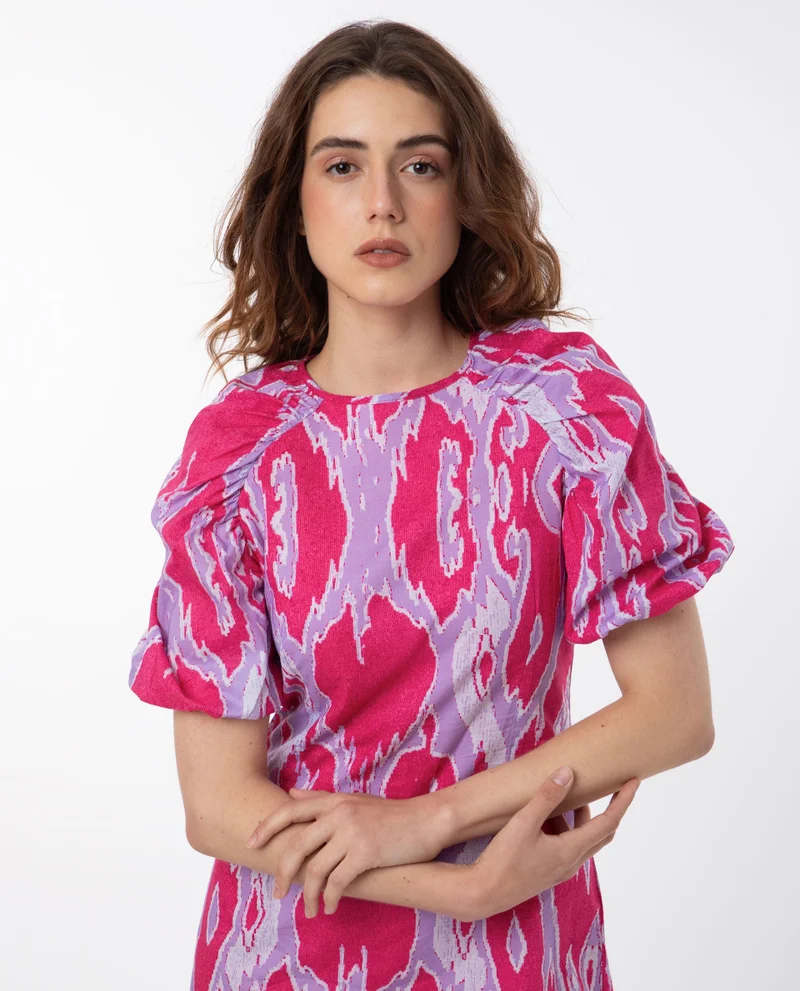 Rareism Women's Abstract Print Puff Sleeve Mini Dress
