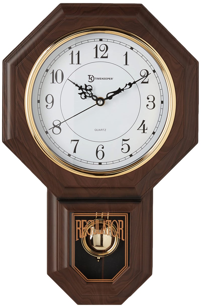 FENRIR Timekeeper Essex Westminster Chime Faux Wood Pendulum Wall Clock, 17.5" x 11.25", Walnut - Image 2