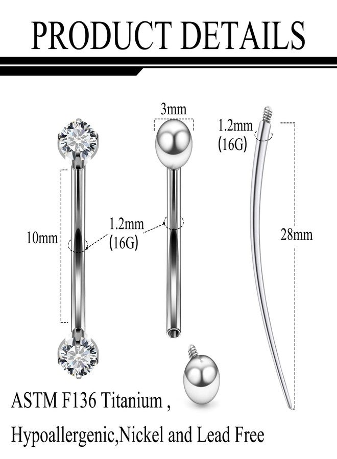 Ruifan 16g Rook Piercing Jewelry Titanium Internally Threaded Moon CZ Ball Curved Barbell Eyebrow Tragus Helix Conch Lobe Labret Earrings Lip Rings Body Piercing Jewelry For Women Men 10mm - Image 2
