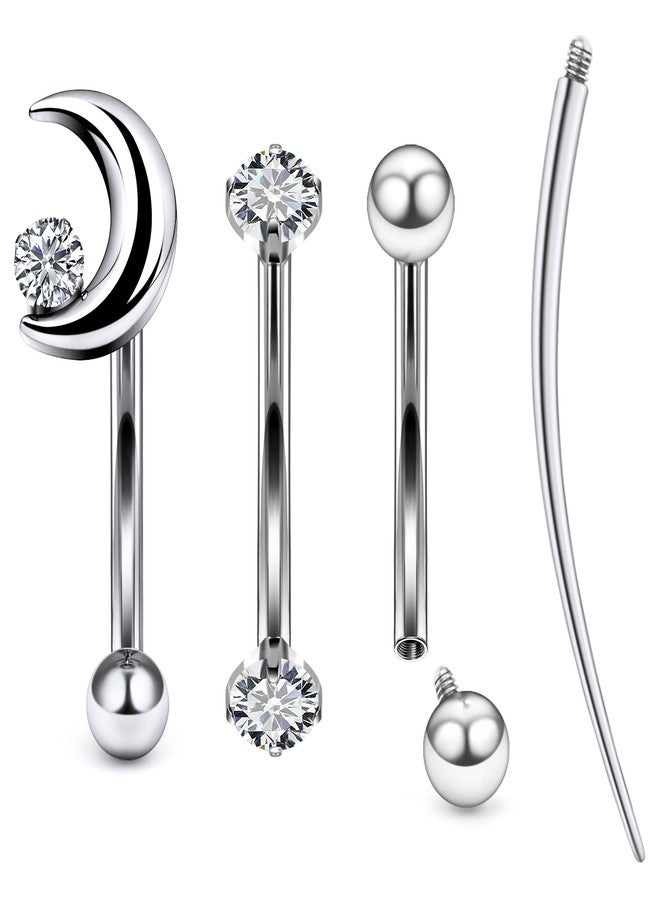 Ruifan 16g Rook Piercing Jewelry Titanium Internally Threaded Moon CZ Ball Curved Barbell Eyebrow Tragus Helix Conch Lobe Labret Earrings Lip Rings Body Piercing Jewelry For Women Men 10mm - Image 1