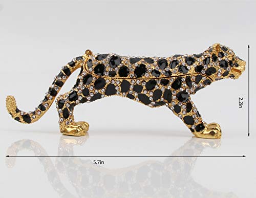 SEVENBEES 24K Golden 5.7in Leopard Jewelry Trinket Boxes Hinged with Crystal Element Design Leopard Figurine Collectible - Image 2