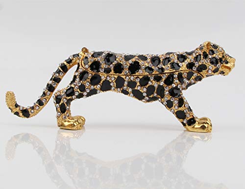 SEVENBEES 24K Golden 5.7in Leopard Jewelry Trinket Boxes Hinged with Crystal Element Design Leopard Figurine Collectible - Image 1