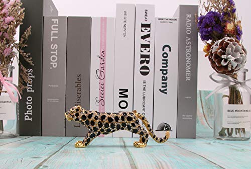SEVENBEES 24K Golden 5.7in Leopard Jewelry Trinket Boxes Hinged with Crystal Element Design Leopard Figurine Collectible - Image 3