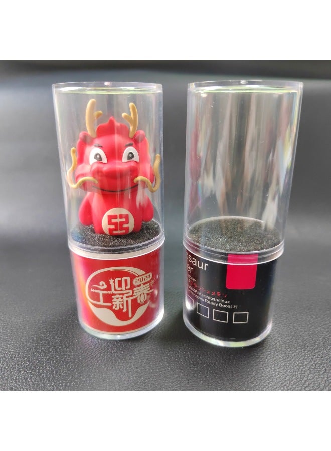 Dragon Year Zodiac USB Flash Disk Company Commemorative Business Creative USB Flash Disk Dragon Year PVC Advertising USB Flash Disk Wholesale-Color:U Disk + Cylindrical Crystal Packaging Box-Capacity:USB2.0 128GB  - Image 1