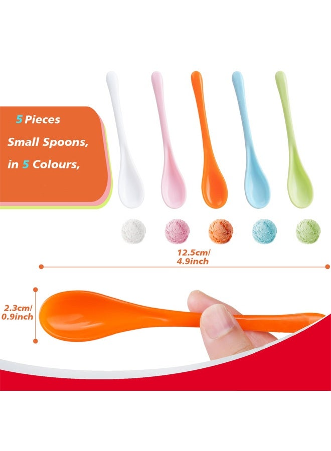 5 Pcs Mini Plastic Spoons Reusable, Small Coloured Plastic Teaspoons for Dessert, Ice Cream, Cake, Egg, Coffee, 5 Inch, 5 Colors, Heavy Duty for Daily Outdoor Use - Image 2
