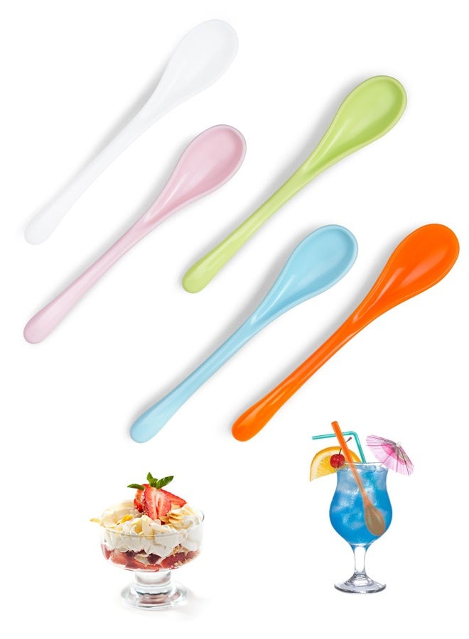 5 Pcs Mini Plastic Spoons Reusable, Small Coloured Plastic Teaspoons for Dessert, Ice Cream, Cake, Egg, Coffee, 5 Inch, 5 Colors, Heavy Duty for Daily Outdoor Use - Image 1