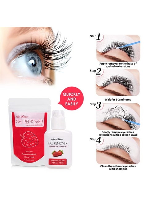 Eyelash Extension Remover Lash Remover for Lash Extensions Gel Remover 15ml Professional Effectively Remove Lash Glue Work Fast Easy to Use Eyelash Adhesive Removal (Strawberry)