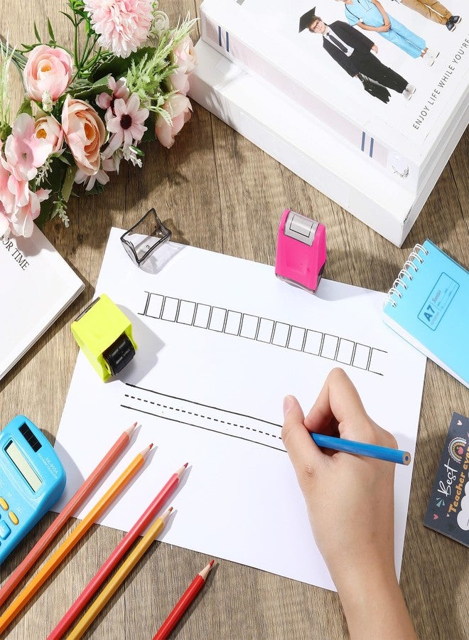 Nezyo 2 Pcs Teacher Stamps Square Grids & Dashed Lines Refillable Self Ink Writing Practice Roller Stamp for Handwriting Math Fractions Classroom Home Office School Teacher Supplies - Image 4