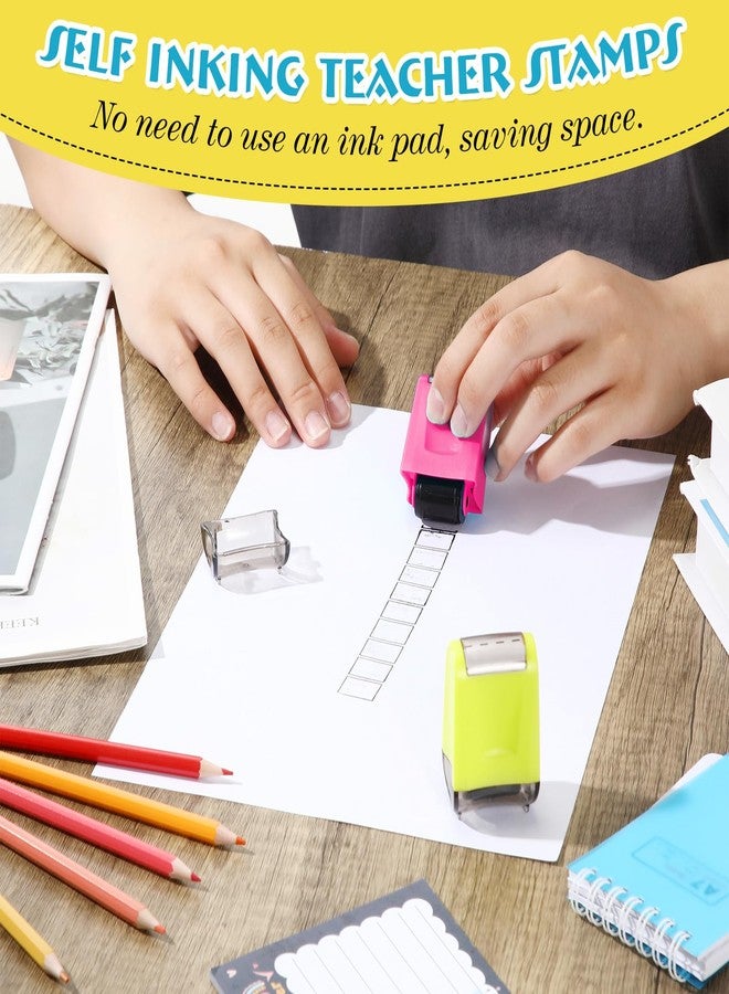 Nezyo 2 Pcs Teacher Stamps Square Grids & Dashed Lines Refillable Self Ink Writing Practice Roller Stamp for Handwriting Math Fractions Classroom Home Office School Teacher Supplies - Image 3