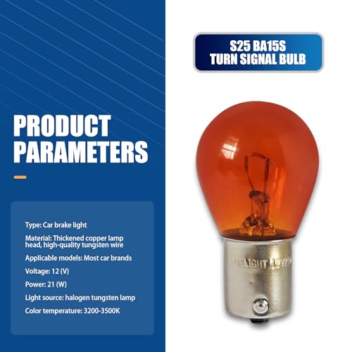Tesnaao 10 PCS Car 1156 Turn Signal Light, P21W 1141 S25 Waterproof High Brightness Stable Filament Halogen Bulb, 12V 21W BA15S Single Contact Long Life Bulb Replacement, Universal for Cars (Amber) - Image 2