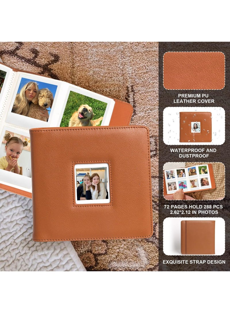 Barakah 288 Pockets Photo Album for Po-laroid Go, PU Leather Hardcover Photo Album Book for Po-laroid Go series, Large Capacity for Family Wedding Anniversary Baby Travel Vacation, 2.62x2.12"- Brown - Image 3