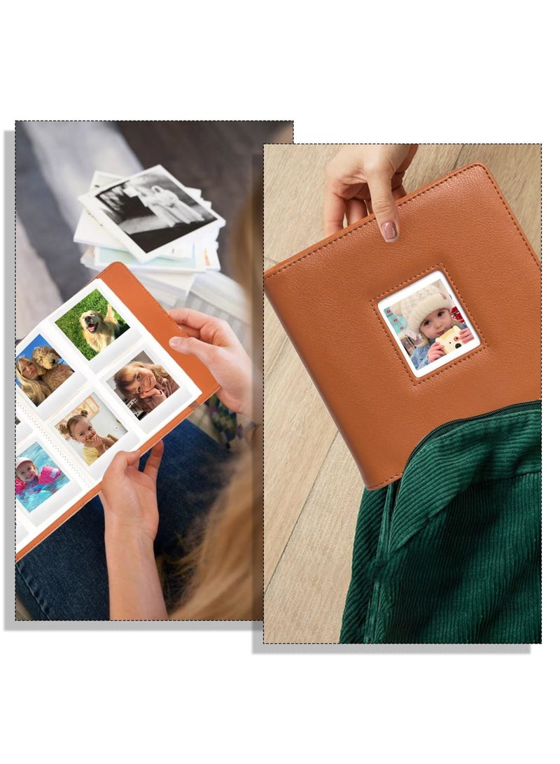Barakah 288 Pockets Photo Album for Po-laroid Go, PU Leather Hardcover Photo Album Book for Po-laroid Go series, Large Capacity for Family Wedding Anniversary Baby Travel Vacation, 2.62x2.12"- Brown - Image 5