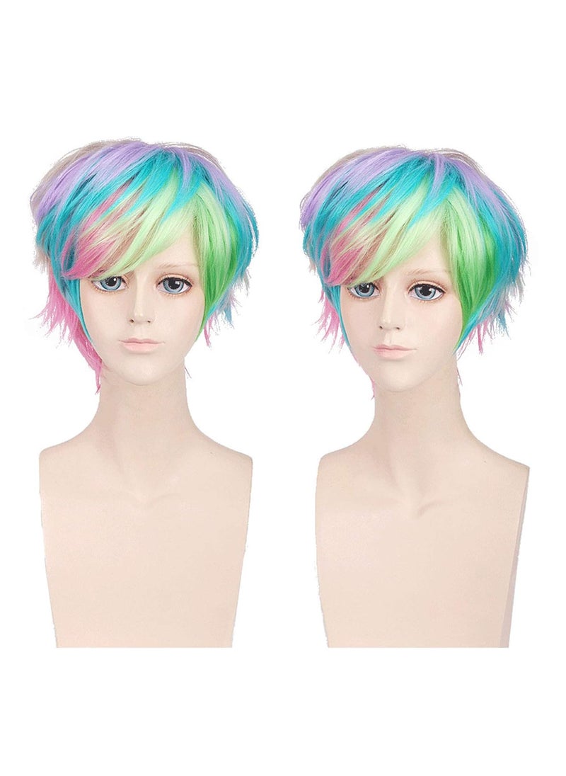 BERON - BERON Women's Rainbow Short Straight Bob Wig Rose Net with Wig Cap - Image 1