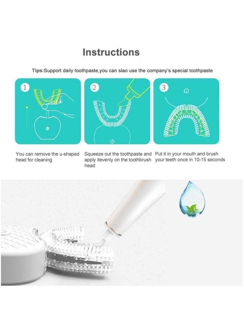 عام جهاز تنظيف الأسنان بالموجات فوق الصوتية فرشاة الأسنان الكهربائية التنظيف الآلي للفم بزاوية 360 درجة فرشاة أسنان شكل U تبييض الأسنان فرشاة أسنان صوتية مقاومة للماء IPX7 رؤوس فرشاة - Image 2