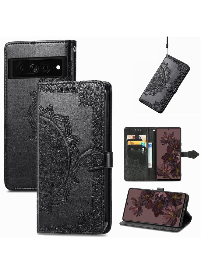 Green Tiger Case For Google Pixel 7 Pro Mandala Flower Embossed Leather Phone Case - Image 1