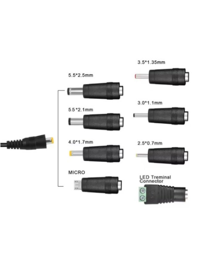 Terabyte 30W Universal Power Adapter 3V 4.5V 5V 6V 7.5V 9V 12V AC DC Power Adapter Charger + 5V 2.1A USB Port with 8pcs Jack - Black - Image 4