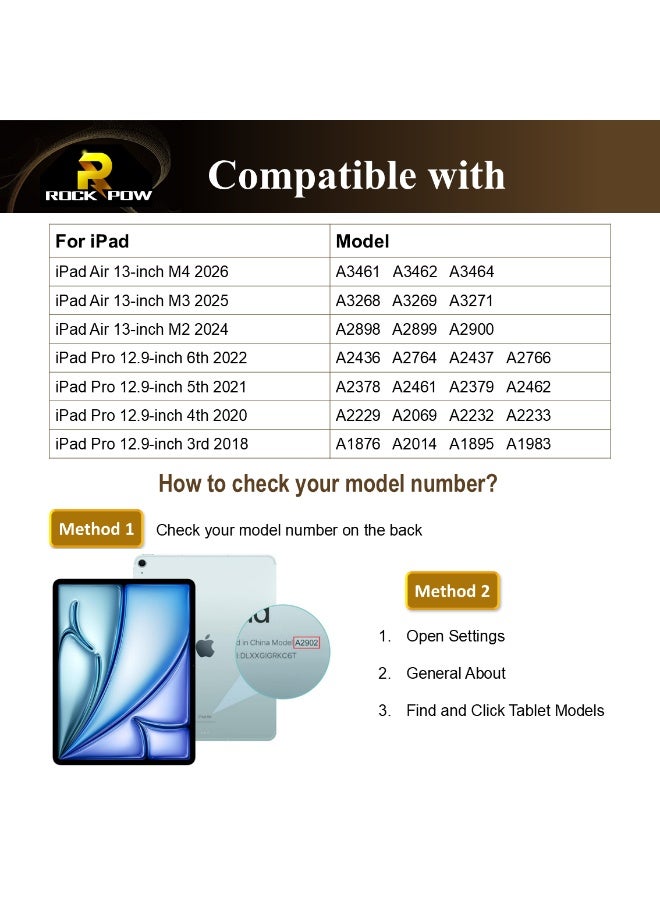 Rock Pow 【Arabic & English】Magic Keyboard Case for iPad Air 13 inch M4/M3/M2 (2026/2025/2024) and iPad Pro 12.9 inch (6th2022/5th2021/4th2020/3th2018) with Strong Magnetic Case Smart Trackpad 7-Color Backlit LCD Display, Multi-Touch Trackpad Magnetic Cover for iPad Air 13inch and iPad 12.9 inch White - Image 2