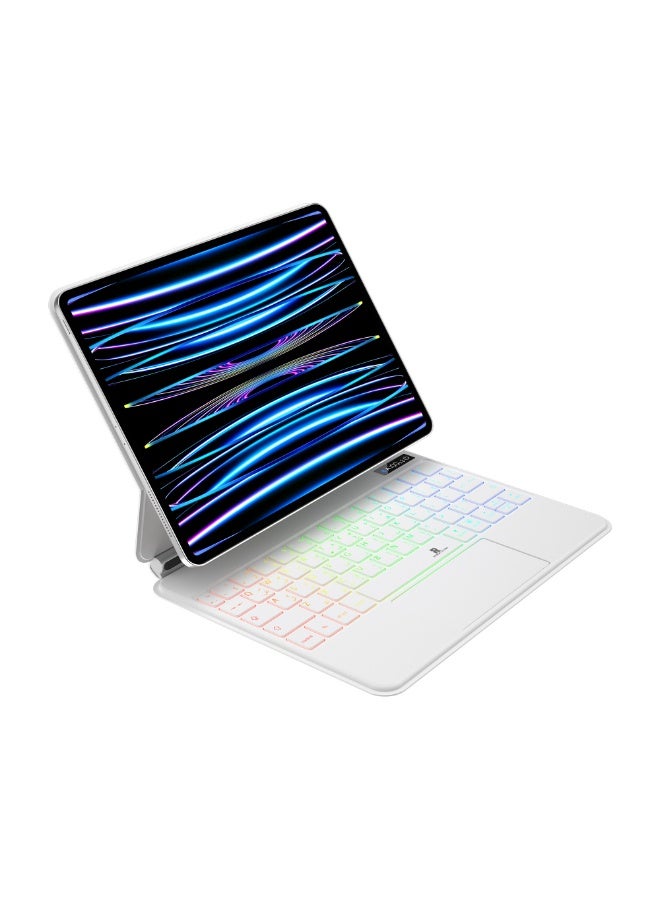 Rock Pow 【Arabic & English】Magic Keyboard Case for iPad Air 13 inch M4/M3/M2 (2026/2025/2024) and iPad Pro 12.9 inch (6th2022/5th2021/4th2020/3th2018) with Strong Magnetic Case Smart Trackpad 7-Color Backlit LCD Display, Multi-Touch Trackpad Magnetic Cover for iPad Air 13inch and iPad 12.9 inch White - Image 1