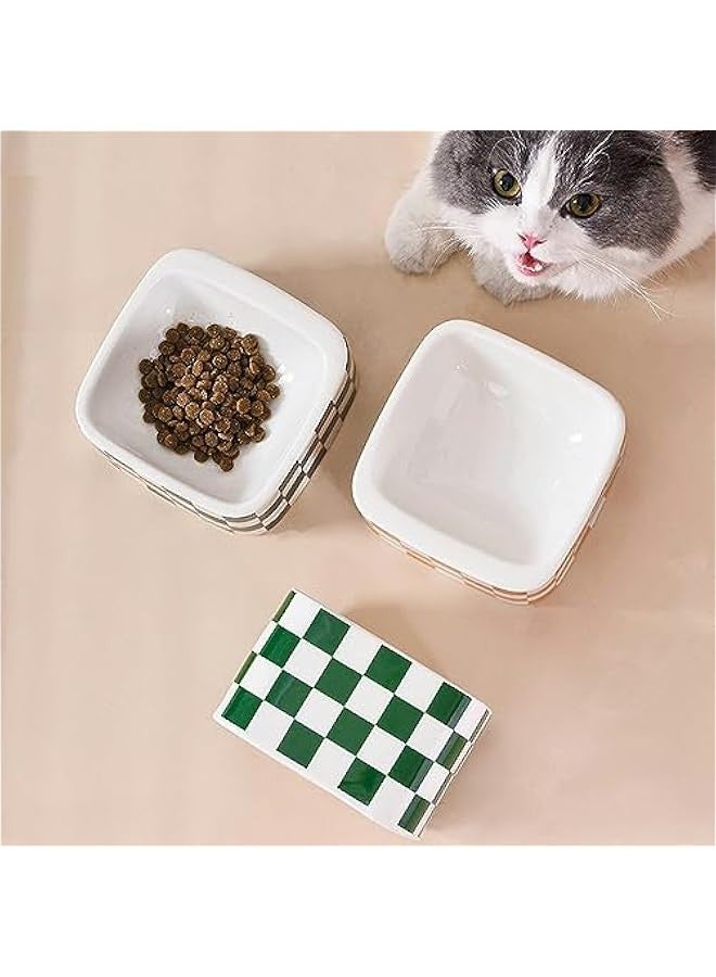 Black and White Checkered Ceramic cat Bowl, high Foot Neck Protection pet, Anti overturning cat and Dog Food Basin, Water Bowl-Dice - Black and White Checkers  - Image 1