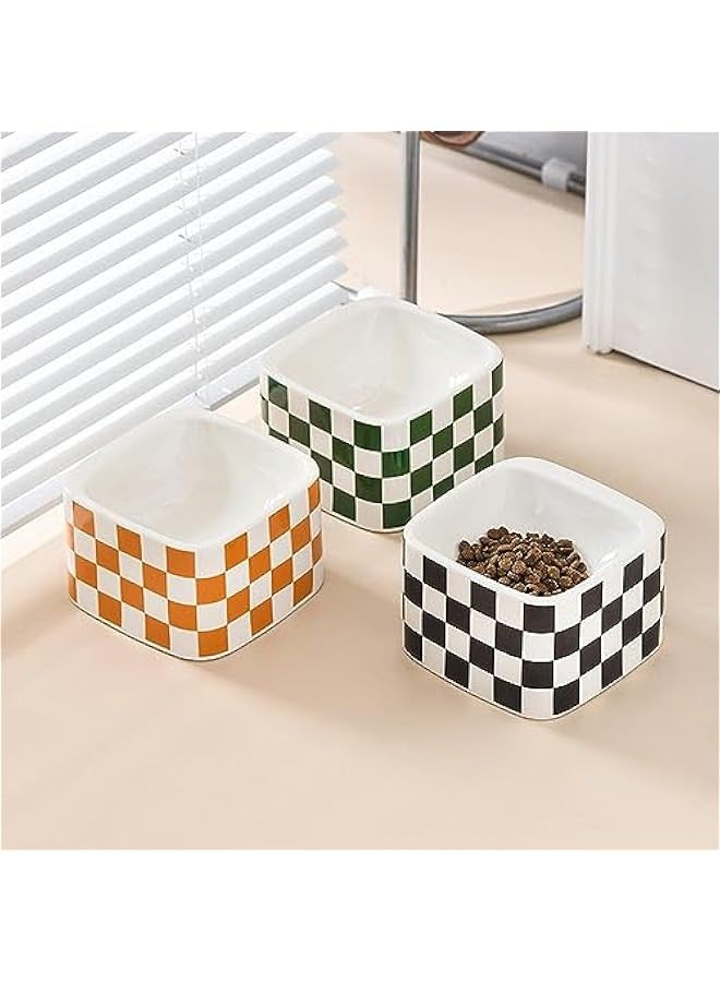 Black and White Checkered Ceramic cat Bowl, high Foot Neck Protection pet, Anti overturning cat and Dog Food Basin, Water Bowl-Dice - Black and White Checkers  - Image 2